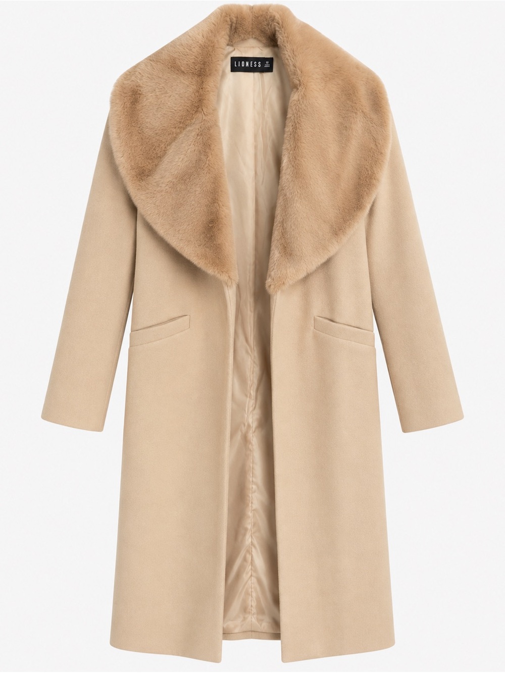 Fall & Winter Coat | LIONESS Endless Coat in tan with Faux Fur Collar | XS |